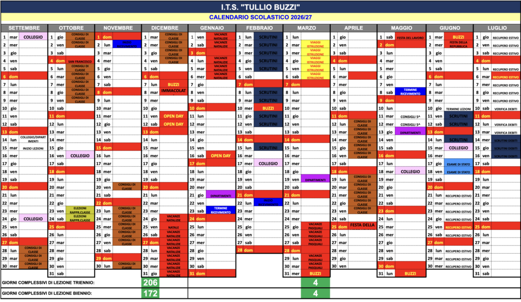 Calendario scolastico 26-27